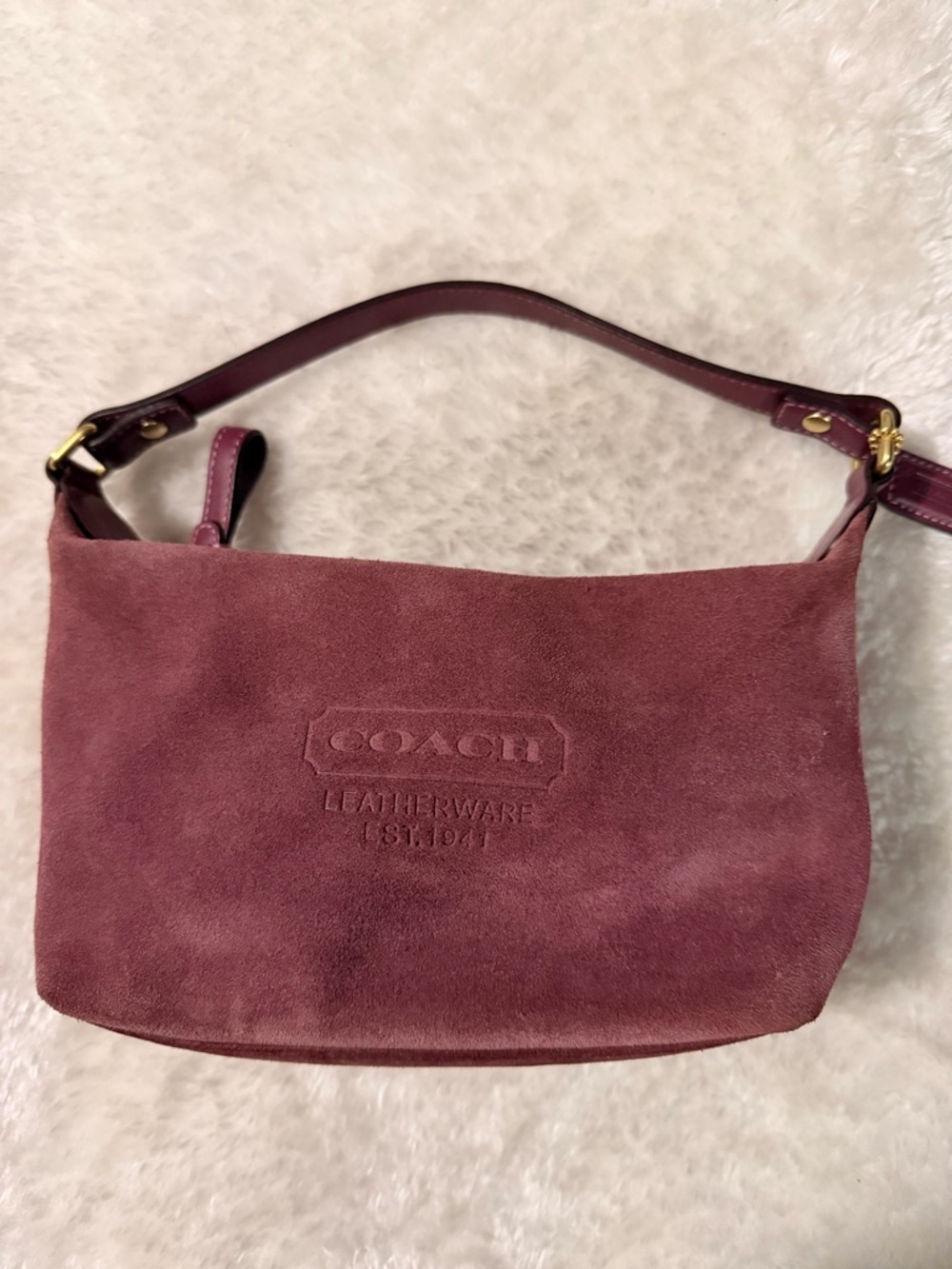 Coach Suede Shoulder Bag in Plum with Gold Hardware
